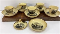 Early Transfer Ware 6 Saucers (1 with chip) &