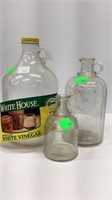 3 glass jugs:9" glass bottle w spout,vinegar cruet