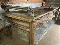 Steel Frame Wood Top Work Bench Vise,Roller, And