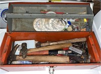 LEAD TOOL BOX W/ HAMMERS & ASSORTED TOOLS