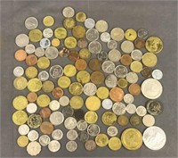 Assorted Us & Foreign Coins & Tokens