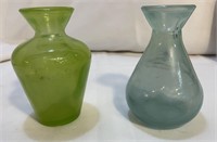 Vintage recycled glass aqua bud vase 4 1/4 “