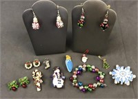 Assorted Christmas Pin & Earrings Jewelry Set
