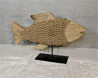 Large Wood Fish Decor On metal Stand, Decor