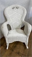Vintage Wicker fan back ornate chair white rocker
