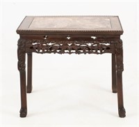 Chinese Carved Hardwood Marble Inset Table