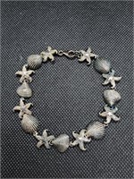 Sterling Silver 925 Starfish & Seashell Bracelet.