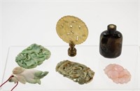 Jade Carvings--Snuff Bottle, Lamp Finial & Other