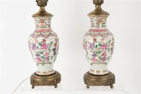 Pr. Samson-Style Famille Rose Porcelain Lamps