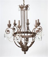 Six-Light Metal and Crystal Chandelier