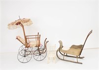 Victorian Doll Carriage, Doll Sled & Chair