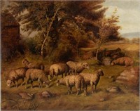 Antique Pastoral Painting with Sheep