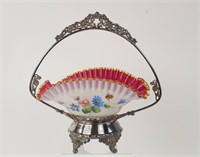 Enameled & Cased Glass Bride's Basket