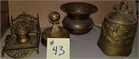 Brass Items-Music Box, Spittoon, Gong, Ink Well