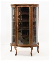 Oak Bow Front Display Cabinet w/ Lions' Heads