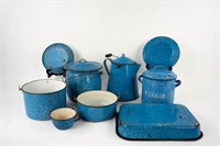 9 Pcs. Blue and White Graniteware