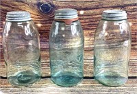 (3) 10" vintage Blue ball mason jars