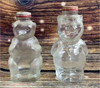 8" & 7” Vintage Glass Pig & Bear Coin Banks