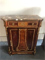 Marble Top Mahagony Hall Chest with Gold Trim and
