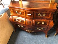 Three Drawer Mahagony Hall Chest with Inlay, Gold