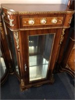 Tall Glass Door and Side Panel Pedestal Curio Cabi