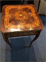 Ornate Cherry End Table with elaborate Inlay; Equi
