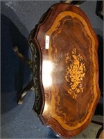 Mahagony Coffee Table with Floral Inlay and Bronze