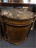 Marble Top Cherry Corner Cabinet with Interior Sto