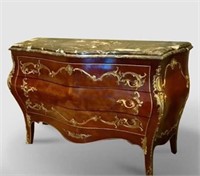 Large Marble Top 3-Drawer Bombay Cherry Chest with