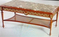 Red Mahagony Marble Top Coffee Table with Gold Tri