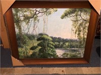 Original Framed Oil on Canvas Painting; Lake View