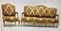 Regal Medallion Fabric Sofa and Chair with Gold Tr