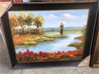 Large Original Framed Oil on Canvas Painting;  Riv