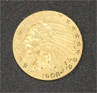 US Coins 1908 Indian Quarter Eagle Circulated