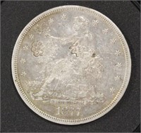 US Coins 1877-S Trade Dollar, heavily chopmarked