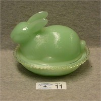 Jadeite Glass Rabbit on Nest
