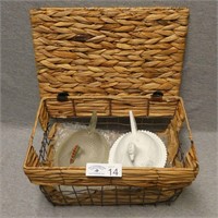 Milk Glass & Clear Hen on Nests - Wire Basket
