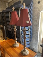 Pair of lamps with burgundy shades