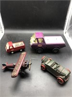 2-Tonka Trucks & 2-Iron Toys (car & plane)