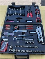 Tool Kit w/ Sockets, Wrenches, Vise Grip, Case