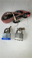 2 Master Locks w/ Keys, Ratchet Strap