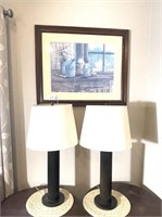 Country Print & Pair of Lamps