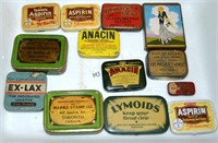 13 Vintage Tins 1 LOT! Anacin Ex Lax Aspirin ++