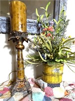 Unique Lamp & Mustard Colored Bucket with flowers