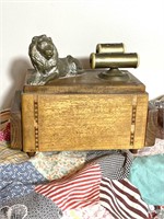 Antique Cigarette & Music Box ~ Brass Lion