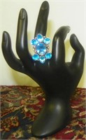 .925 Sterling Silver Ring with 7 Blue Stones
