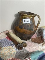Antique French Confit Pot & 2 Spools