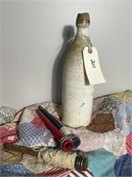 Antique Stoneware Bottle & Spools