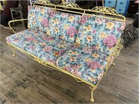 YELLOW PATIO  BENCH W/CUSHIONS