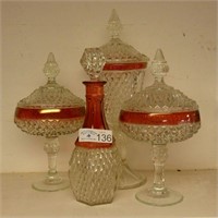 Ruby Flash Footed Candy Jars & Decanter